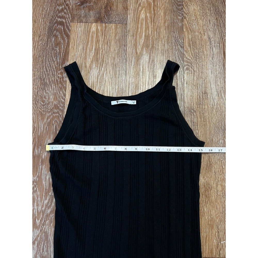 T by Alexander Wang Womens Tank Top Black L Ribbed Knit Scoop Neck Sleeveless - Picture 3 of 5